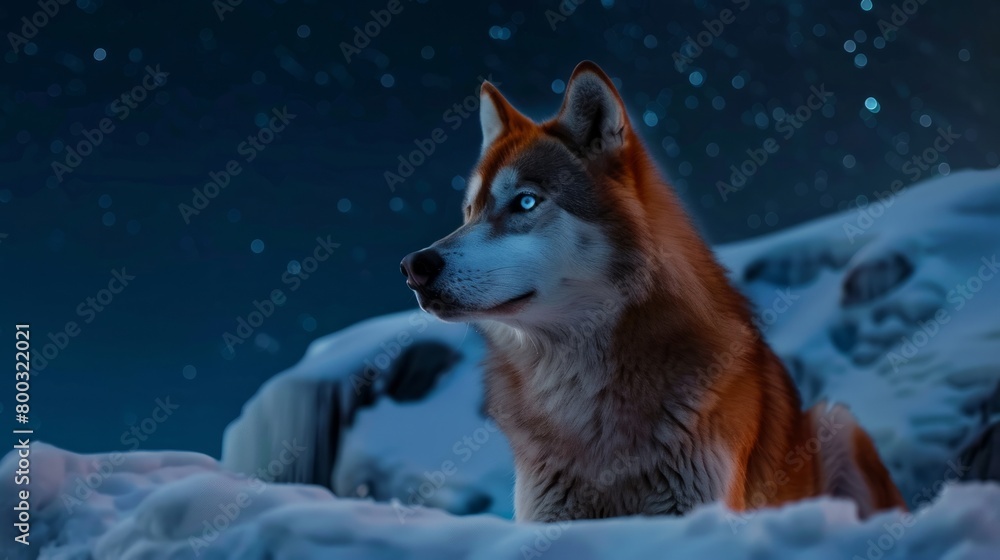 Siberian wolf, mountain, snow generative ai Siberian wolf, mountain, snow generative ai