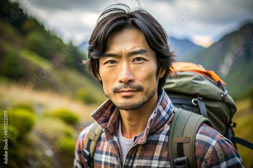 穏やかな旅：ジャングルを歩く日本人男性