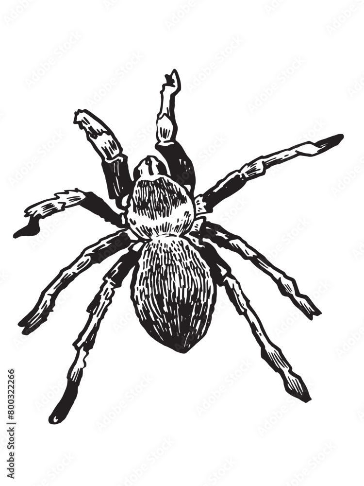 Obraz premium Graphical spider tarantula on white background, black and white illustration, tattoo design 