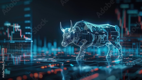 Stock market finance data graph visualisation 3D hologram bull bear performance business