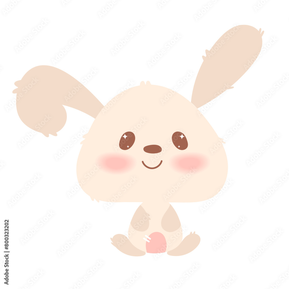 Pastel soft hand draw bunny illustration with floppy ears and sweet,cute expression isolated on white, for kids' decor and Easter themes.Kawaii style, flat. Vector illustration. Pastel soft hand draw bunny illustration with floppy ears and sweet,cute expression isolated on white, for kids' decor and Easter themes.Kawaii style, flat. Vector illustration.