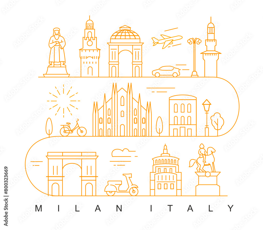 city of Milan in outline style on white