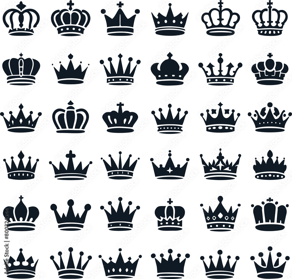 set of high-quality crown icons simple silhouette of crown set, vector illustration minimalist modern and ornate ceremonial designs set of high-quality crown icons simple silhouette of crown set, vector illustration minimalist modern and ornate ceremonial designs