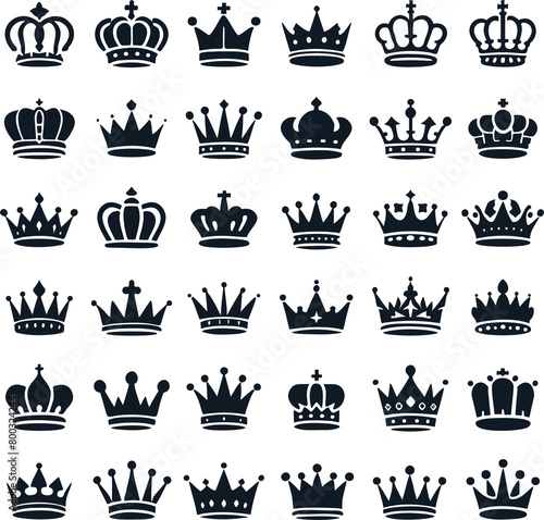 set of high-quality crown icons simple silhouette of crown set, vector illustration minimalist modern and ornate ceremonial designs