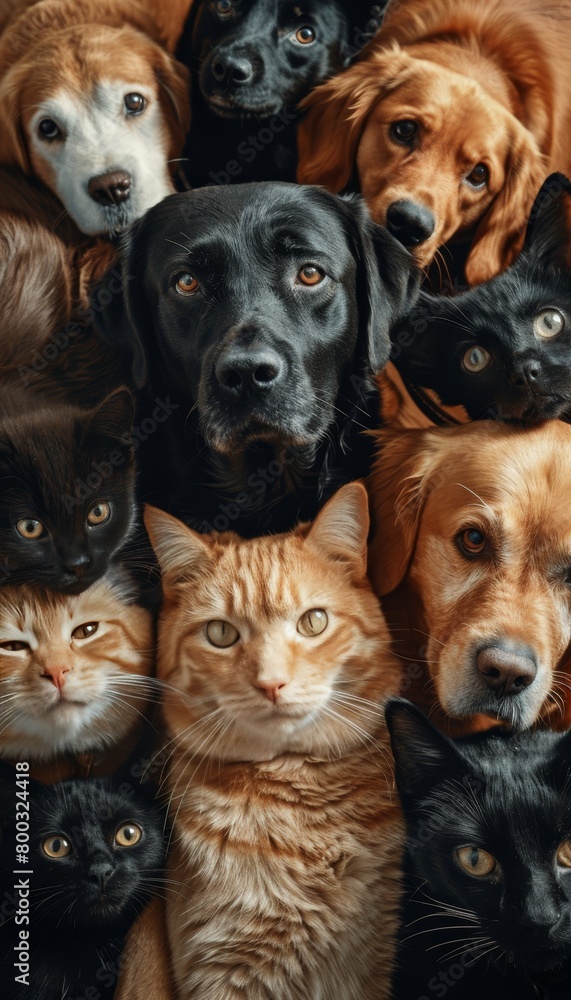 Various pets at veterinary clinic on soft colored background with space for text