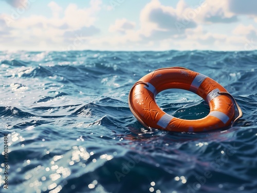  Lifebuoy floating at sea, Safety equipment, Life buoy or rescue buoy floating on sea to rescue people from drowning man