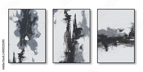 Canvas Print Abstract art watercolor painting, stylish modern art, triptych, flowers, texture