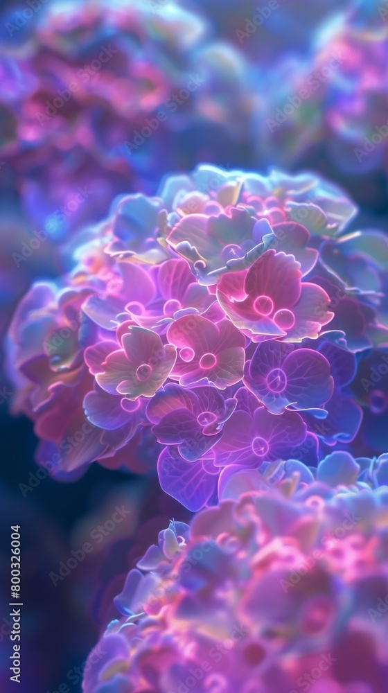 Wavy Neon Wildflower Delight: Delight in the wavy dance of neon on wildflower mophead hydrangea.