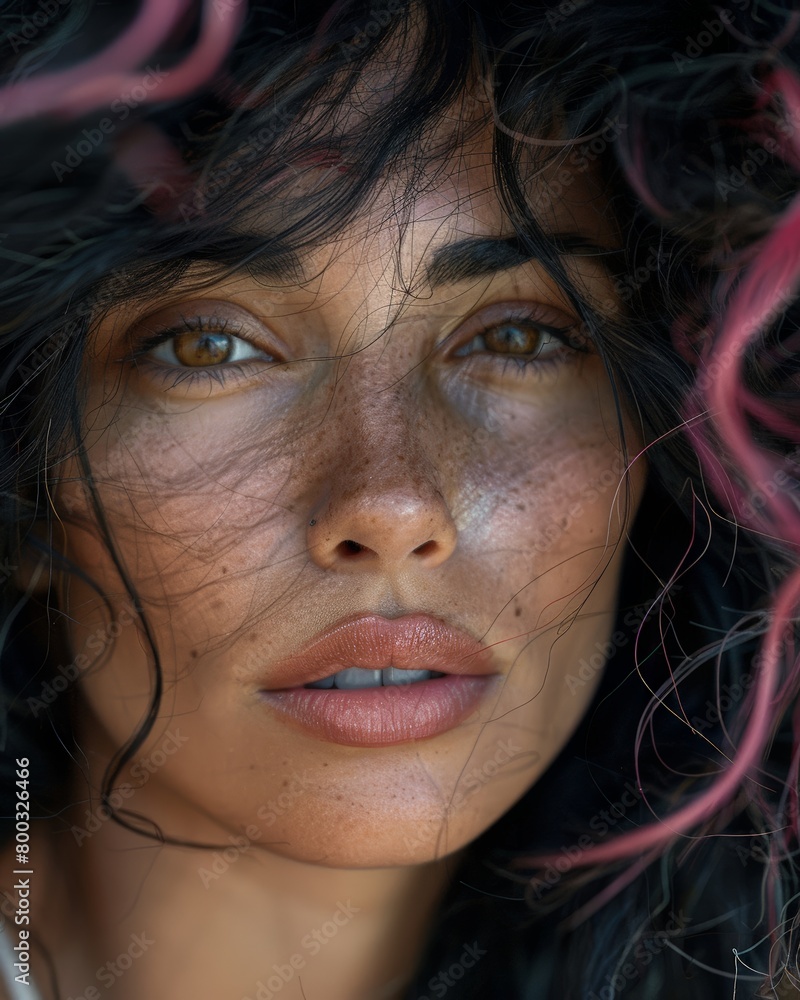 Close-up portrait of a woman with lock of hairs tangled hairs Close-up portrait of a woman with lock of hairs tangled hairs