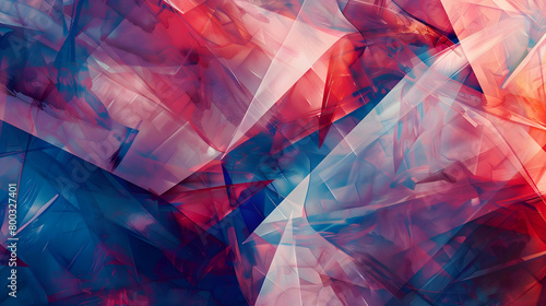 High-resolution image of an abstract pattern composed of large angular shapes in a dynamic red and blue color scheme, resembling a contemporary digital artwork