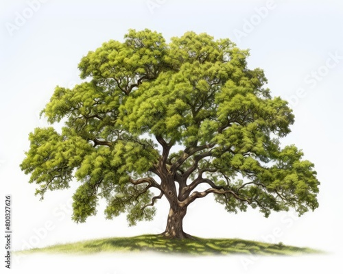 An illustration of a large green leafy tree with a large thick trunk