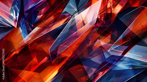 High-resolution image of an abstract pattern composed of large angular shapes in a dynamic red and blue color scheme, resembling a contemporary digital artwork photo