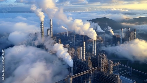 The Impact of Industrial Pollution: Aerial View of Plant Emitting Harmful Gases. Concept Environmental Issues, Industrial Pollution, Aerial Photography, Harmful Emissions, Impact on Nature