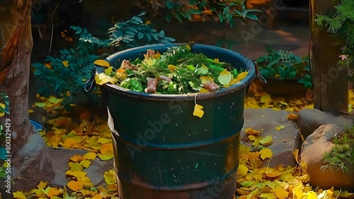 Kitchen scraps in compost bin promote sustainable waste management at home . Concept Composting, Kitchen Waste, Sustainable Living, Waste Management, Home Sustainability