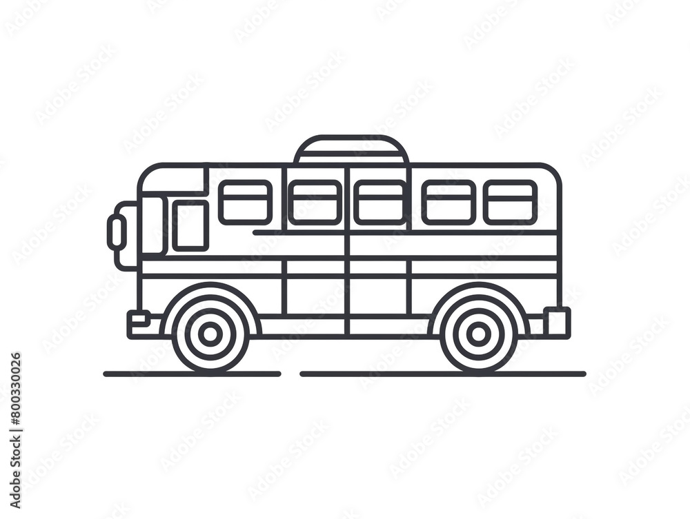 Outline the icon of a school bus on a white background. Simple and minimal design.