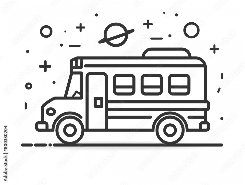Outline the icon of a school bus on a white background. Simple and minimal design.