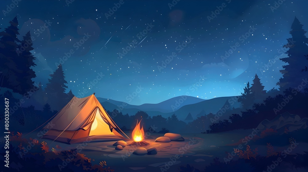 Cozy Overnight Camping Adventure in Starry Mountain Wilderness Landscape