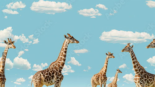 Giraffes on sky blue background © pongdej