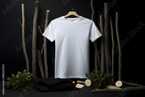 Branding for a men's fashion line with a mockup of a premium white cotton t-shirt, elegantly presented on a deep black backdrop Generative AI,