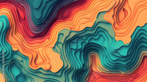 3D Topographic map background concept. Topo contour map. Rendering. 3D rendering abstract illustration. Geography. Wavy backdrop. Cartography and topology. Space surface. magic neon light curved lines