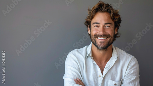 A Caucasian handsome man over isolated background happy and smiling photo