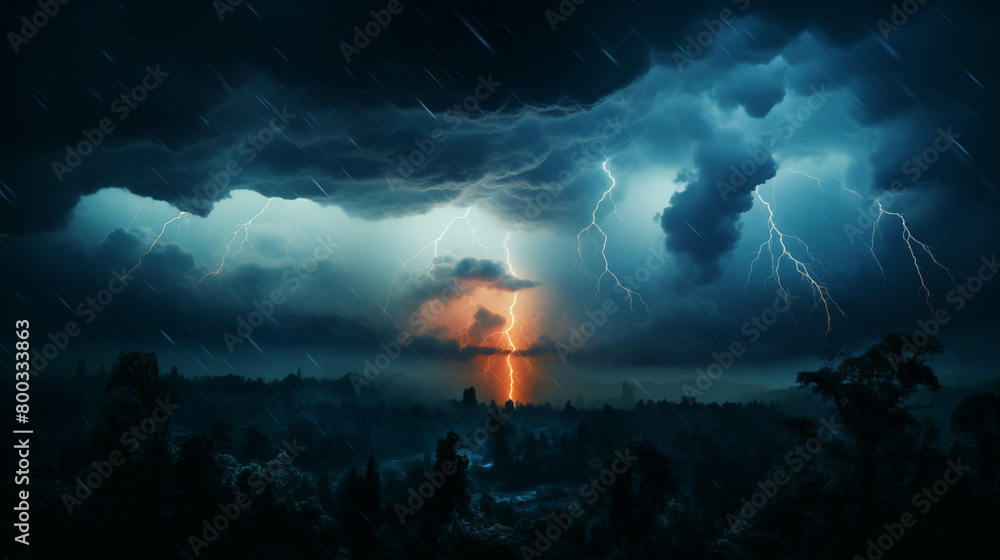 Fototapeta premium Dangerous and violent lightning, lightning storm events.