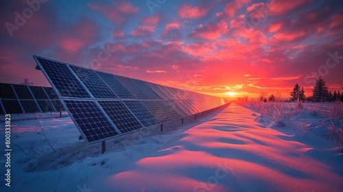 Solar Panel in Snow at Sunset