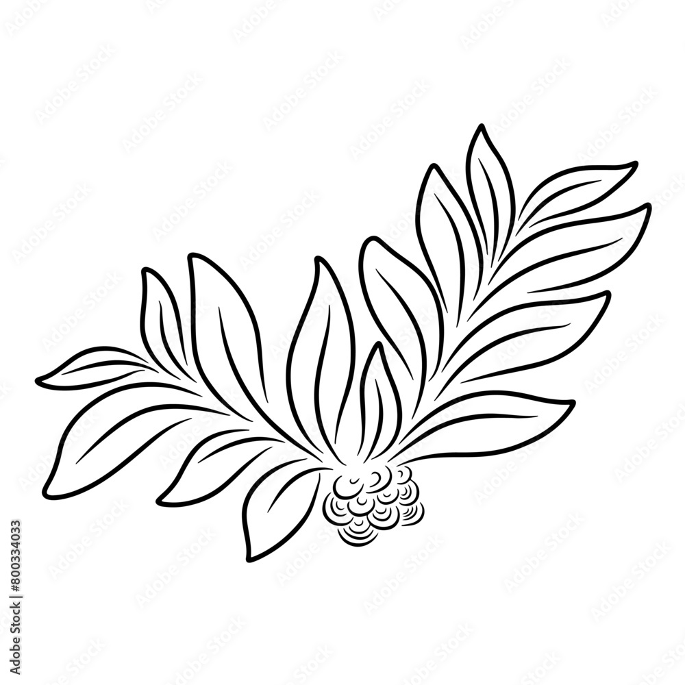 Continuous one line drawing of leaf branch. Doodle vector illustration