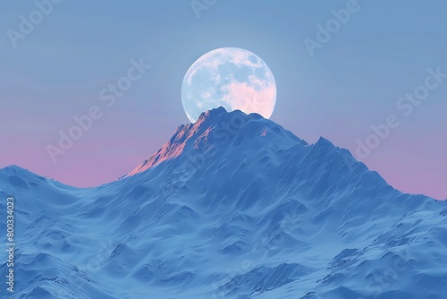 Pastel gradient backdrop illuminated by a full moon, casting a silvery glow on a mountain summit. photo