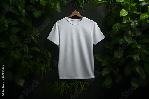 Fashion branding for a men’s t-shirt, featuring a high-quality white cotton mockup on a stark black background for a striking  Generative AI,