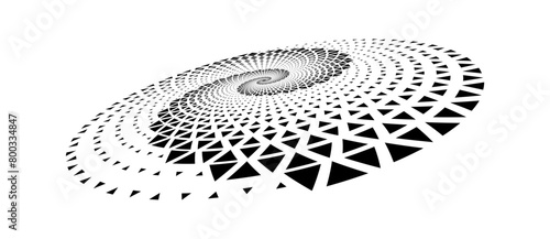 Spiral with triangles as dynamic abstract vector background or logo or icon. Abstract background with triangles in circle. Artistic illustration with perspective. Yin and Yang symbol concept.