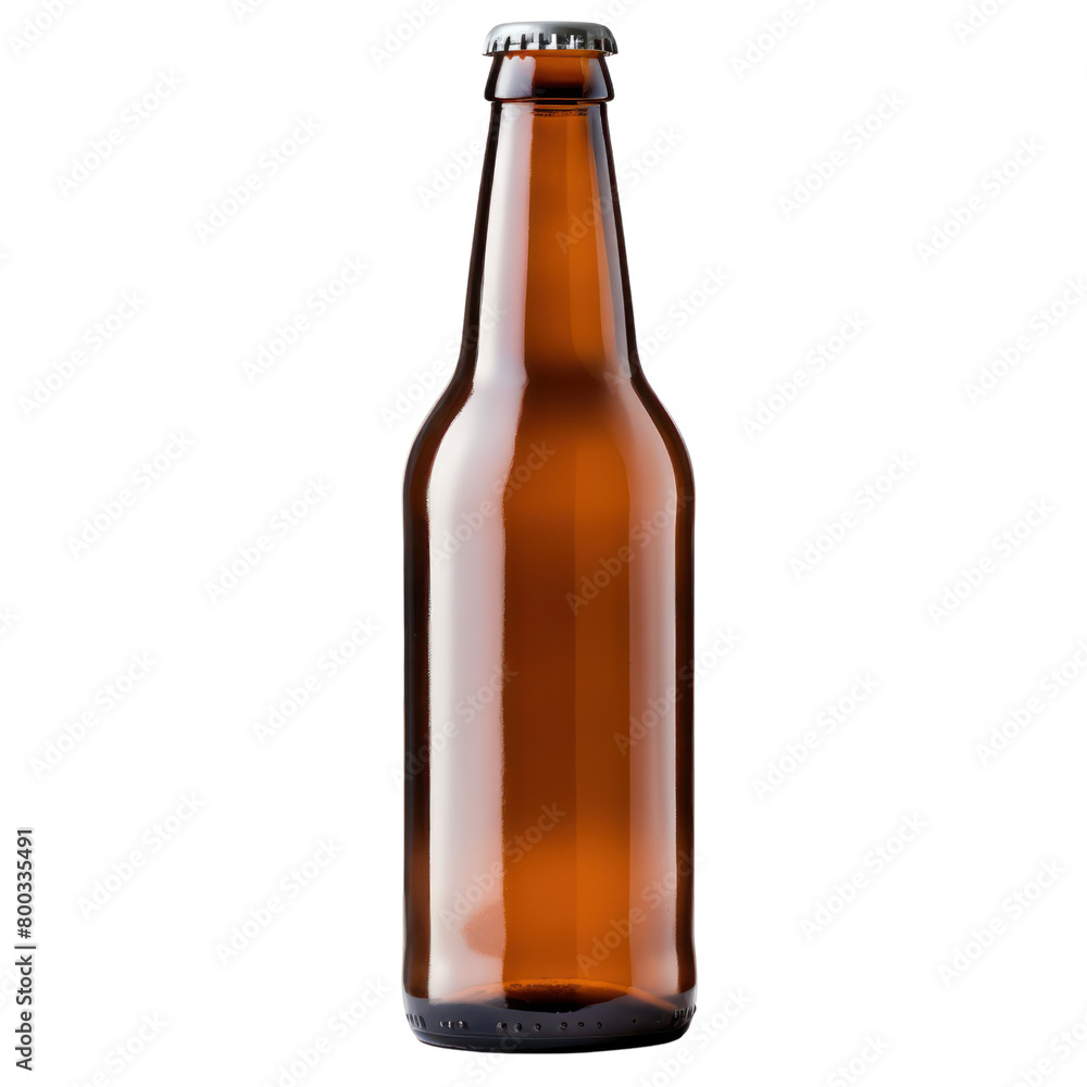 Beer bottle glass brown waterdrop and cap isolated on whie background Beer bottle glass brown waterdrop and cap isolated on whie background
