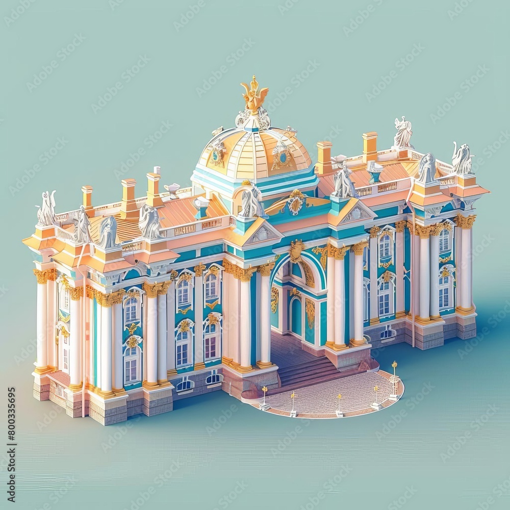 An isometric pixelated illustration of the New Hermitage, part of the Hermitage Museum in Saint Petersburg, Russia