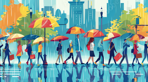雨が降る街を歩く人々