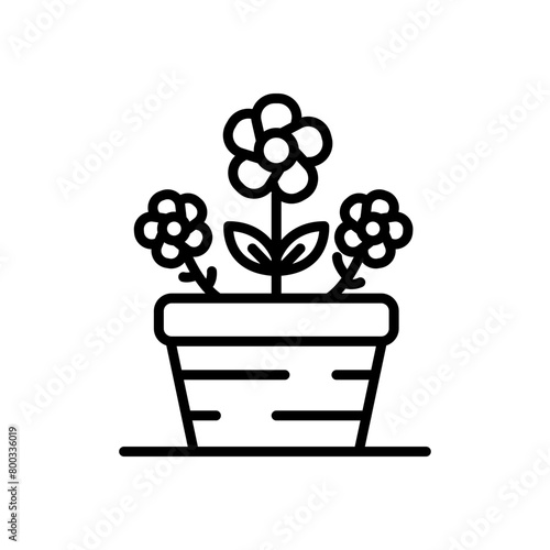 flower in pot line icon, isolated background