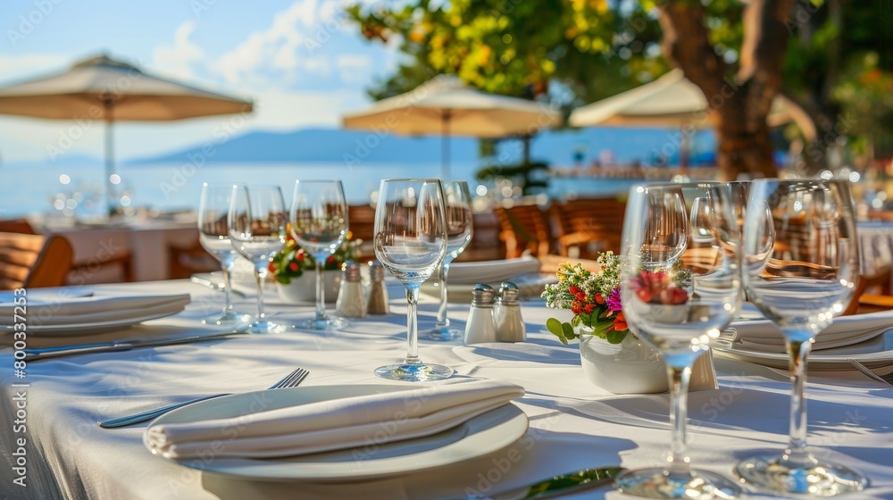 Fototapeta premium Luxurious dining table setup for elegant restaurant menu invites, weddings, and romantic events
