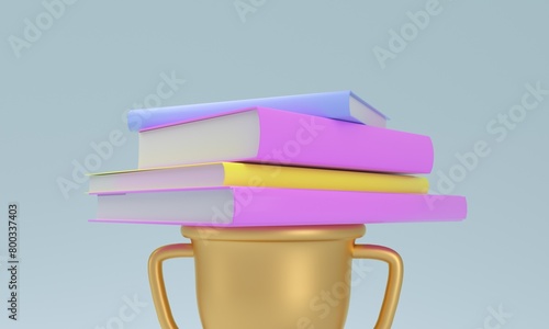 Colorful Books on Trophy - Concept of Academic Achievement.