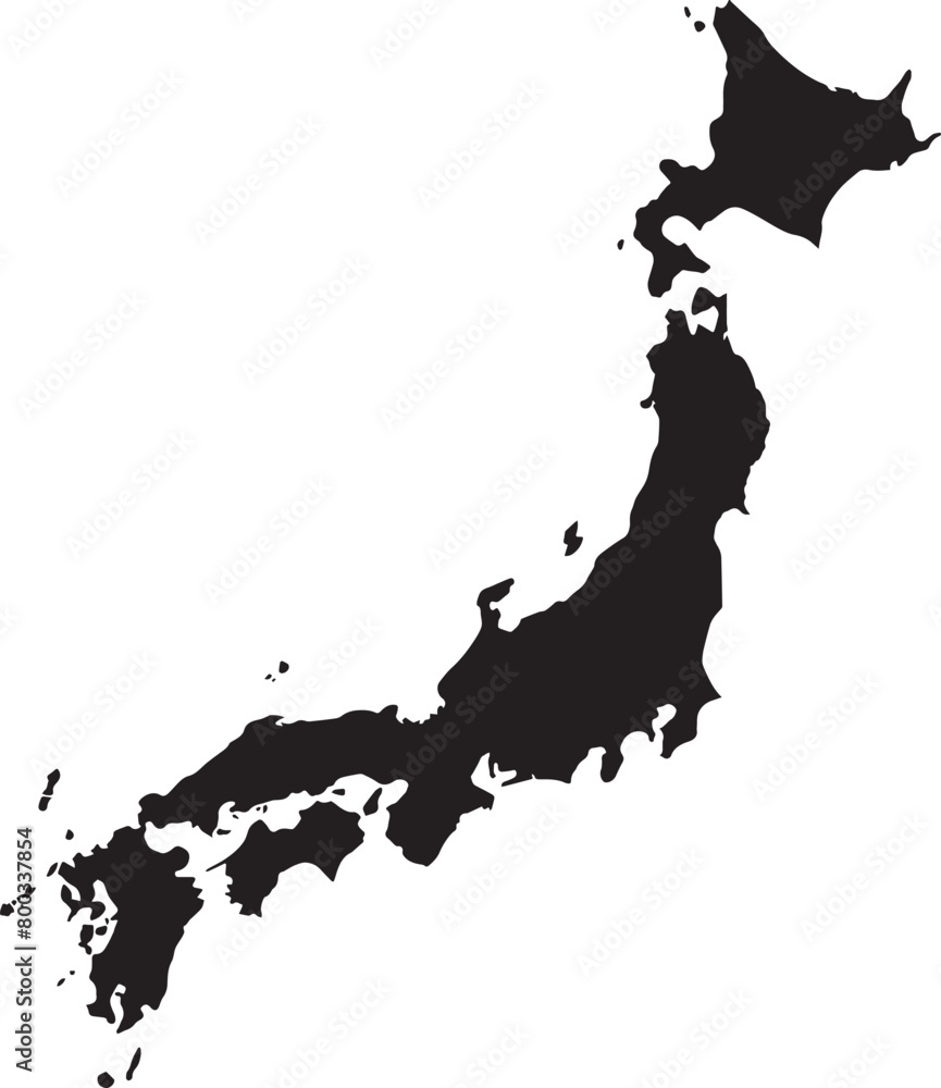 Japan country map black silhouette vector graphic