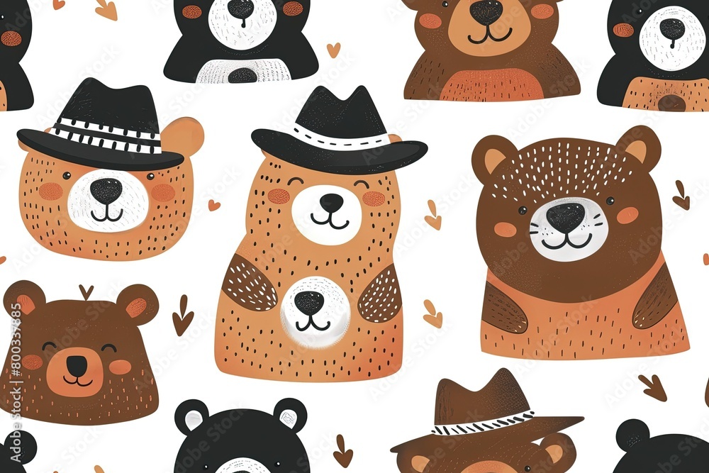 Bear Parade: Adorable Cartoon Bears in Hats,Bear Hats Galore: Playful ...