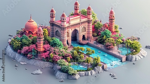 Create an isometric illustration of a beautiful and detailed Indian palace photo