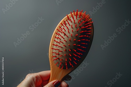 female hand holding a comb on a black background