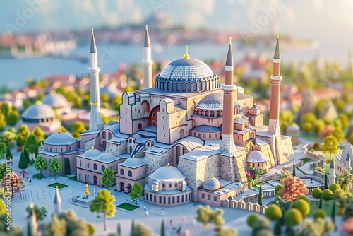 Generate an image of Hagia Sophia as if it was a miniature model photo
