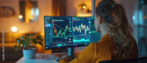 Stock trading investor, financial advisor or analyst working analysing crypto exchange market charts using computer investing money in finances market analyzing data on screen, over shoulder. © Synthetica