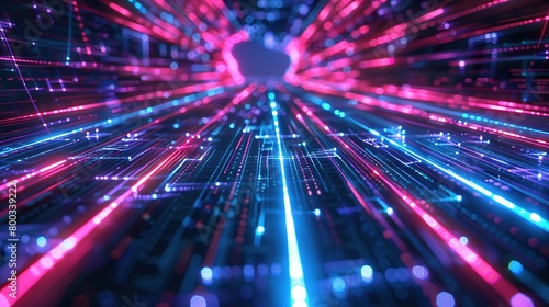 3d render, abstract neon background. Colorful glowing lines. Digital data transfer. Futuristic wallpaper