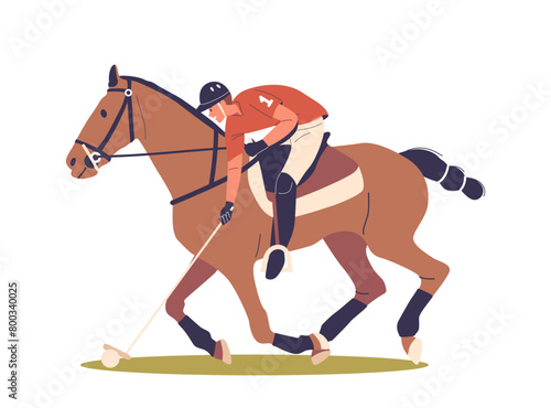 Polo Player Astride A Powerful Horse, Wielding A Mallet With Precision while Chase a Ball. Male Character Exudes Grace