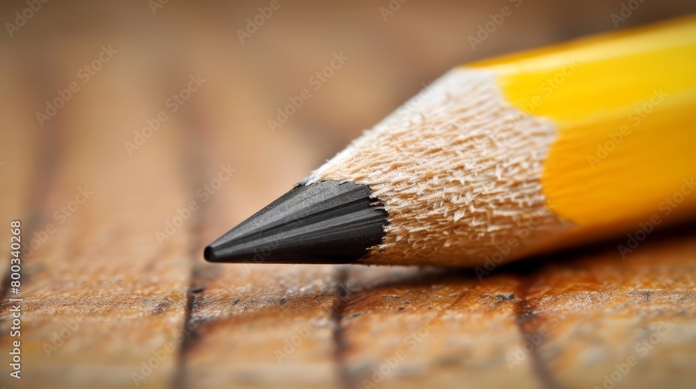Obraz premium A tight shot of a pencil's tip touching a wooden surface, the remainder hidden within