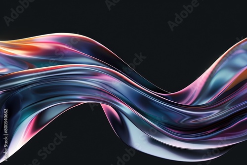 Fluid Curve Abstract: 3D Line Poster on Black Background with Soft Colors, Gradient Backdrop - High Resolution Commercial Illustration