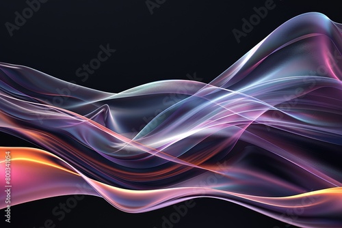 Fluid Curve Abstract  3D Line Poster on Black Background with Soft Colors  Gradient Backdrop - High Resolution Commercial Illustration