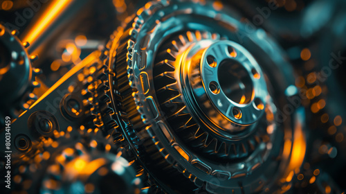 Close-up of gears and mechanisms, parts of large industrial machines