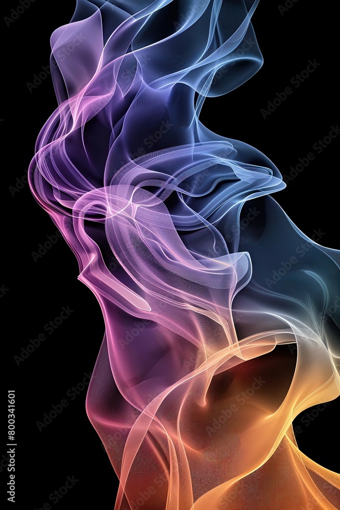 Obraz premium Fluid Curve Abstract: 3D Line Poster on Black Background with Soft Colors, Gradient Backdrop - High Resolution Commercial Illustration